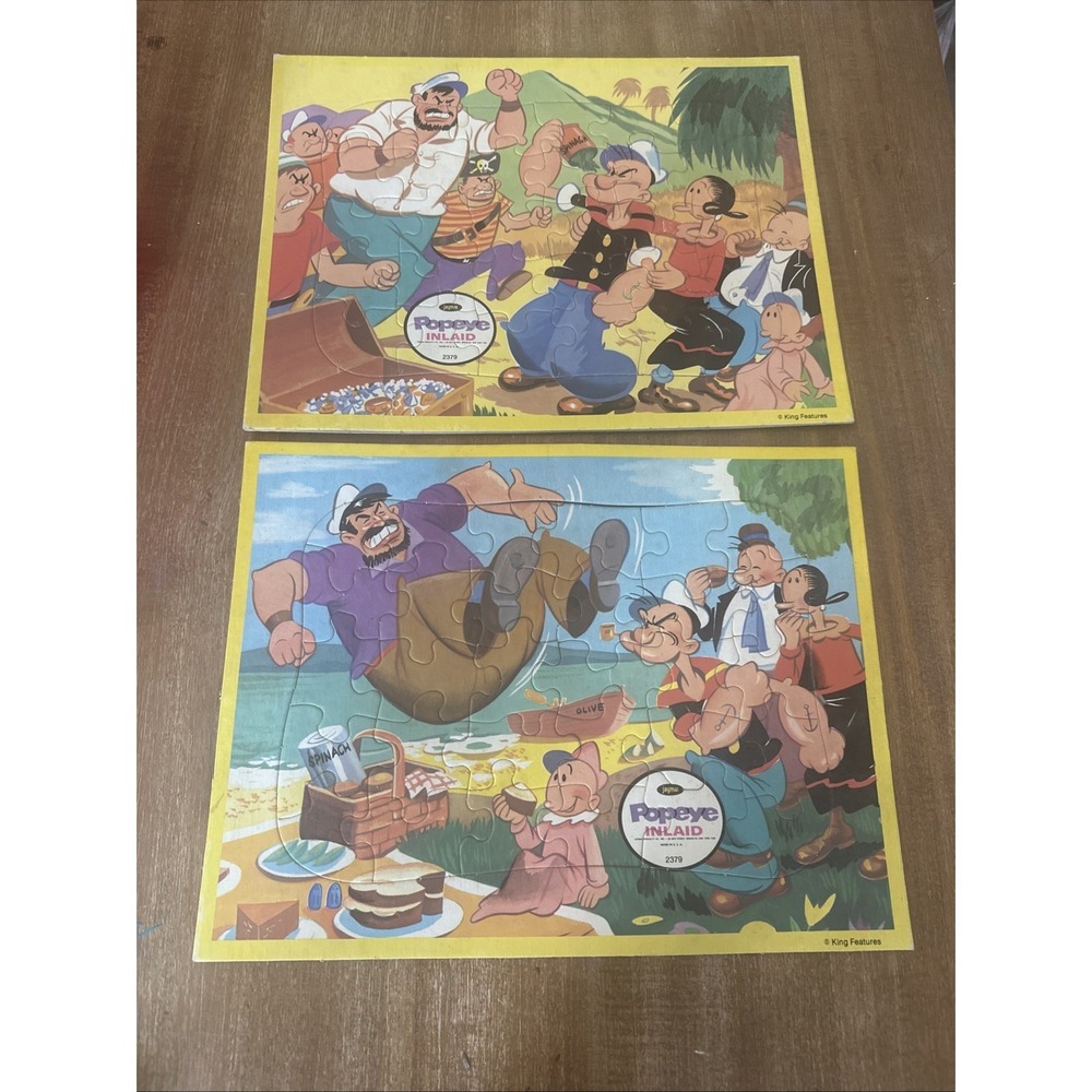 VINTAGE Jaymar Frame Tray Puzzles Popeye Olive Cartoons Inlaid Set Of‎ 2